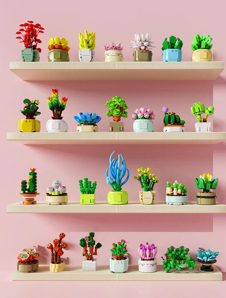 2023 1PCS Blind box toys DIY Building Block flower Succulents plant Children Assemble small Brick Gifts Kids Toy for boys girls