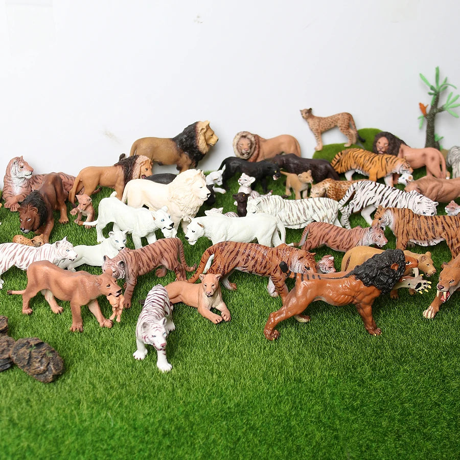 Realistic Wild Animals Model White Tiger,Lions,Leopard,Panther,Cheetah Educational Jungle Animals Figures Model Figurines Set