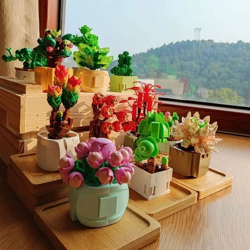 2023 1PCS Blind box toys DIY Building Block flower Succulents plant Children Assemble small Brick Gifts Kids Toy for boys girls