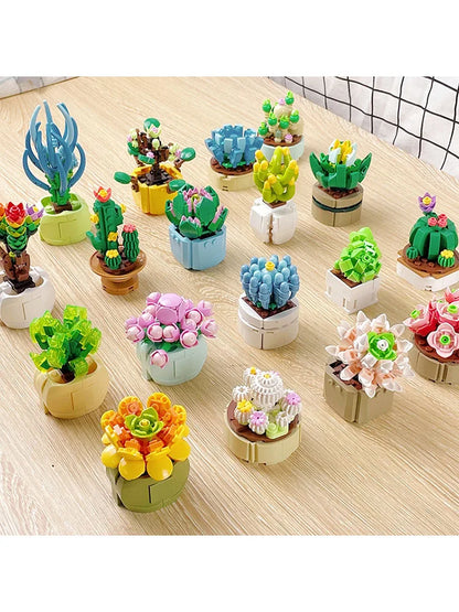 2023 1PCS Blind box toys DIY Building Block flower Succulents plant Children Assemble small Brick Gifts Kids Toy for boys girls