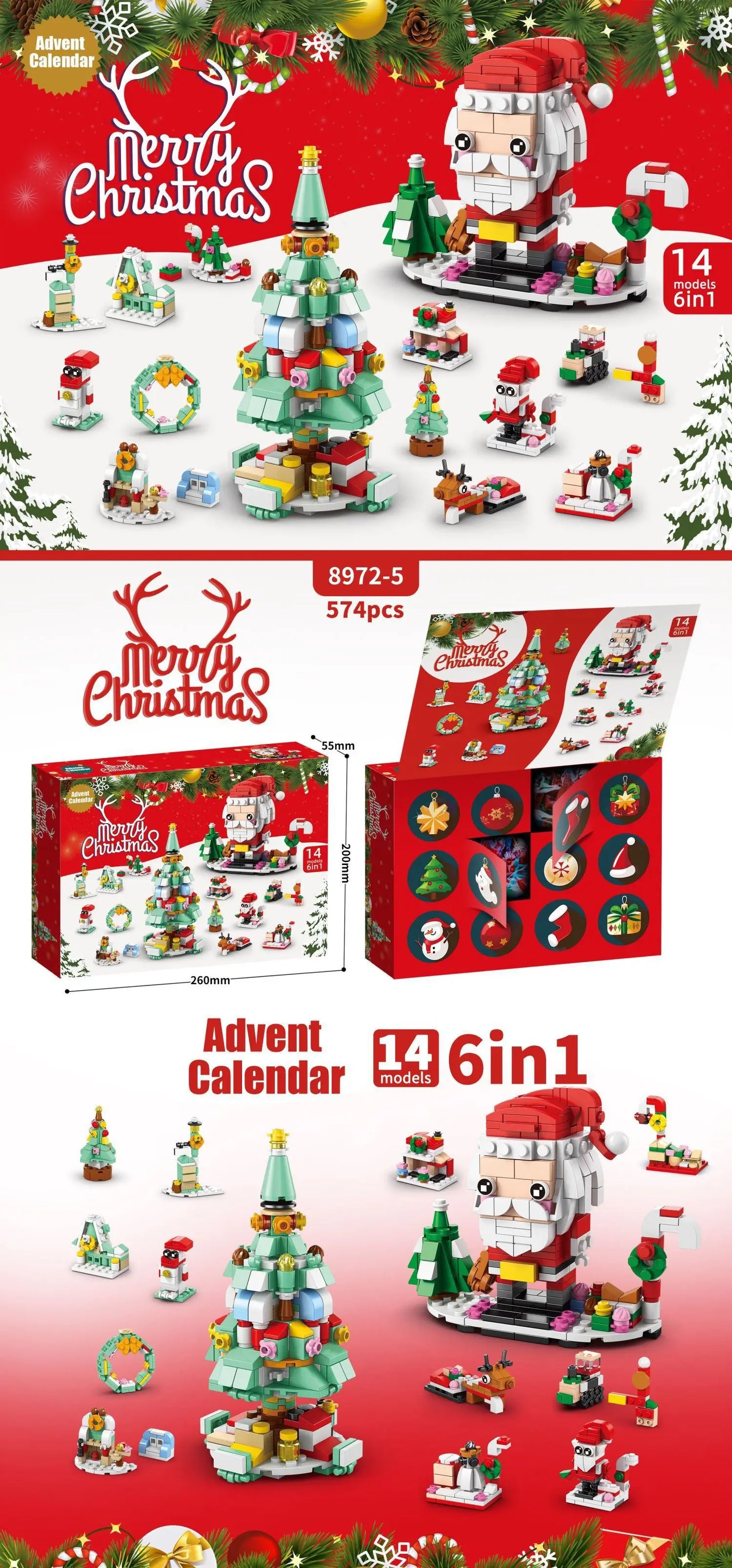 Christmas Decoration Christmas Advent  Surprise Blind Box Christma Building Blocks Sets Santa Claus Toy Set Children’S Gifts