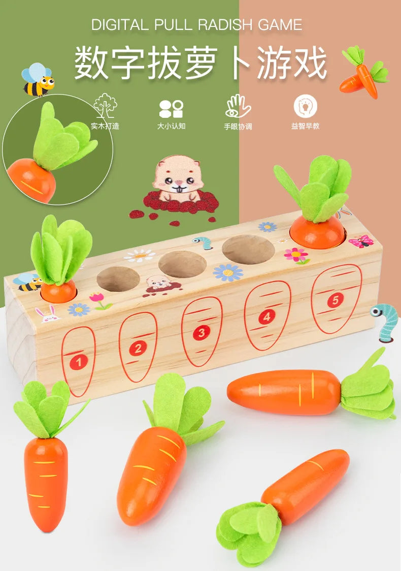 Kids Shape Matching Puzzle Toys Montessori Educational Learning-Toys Baby Carrot Harvest Games Wooden Toy Sorters For Children