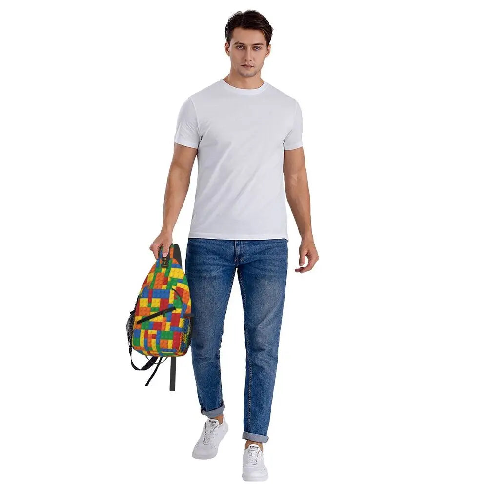 Building Toy Blocks Sling Backpack Sling Bag Hiking Traveling Chest Bag Daypack Men'S Fashion Crossbody Backpack Shoulder Bag