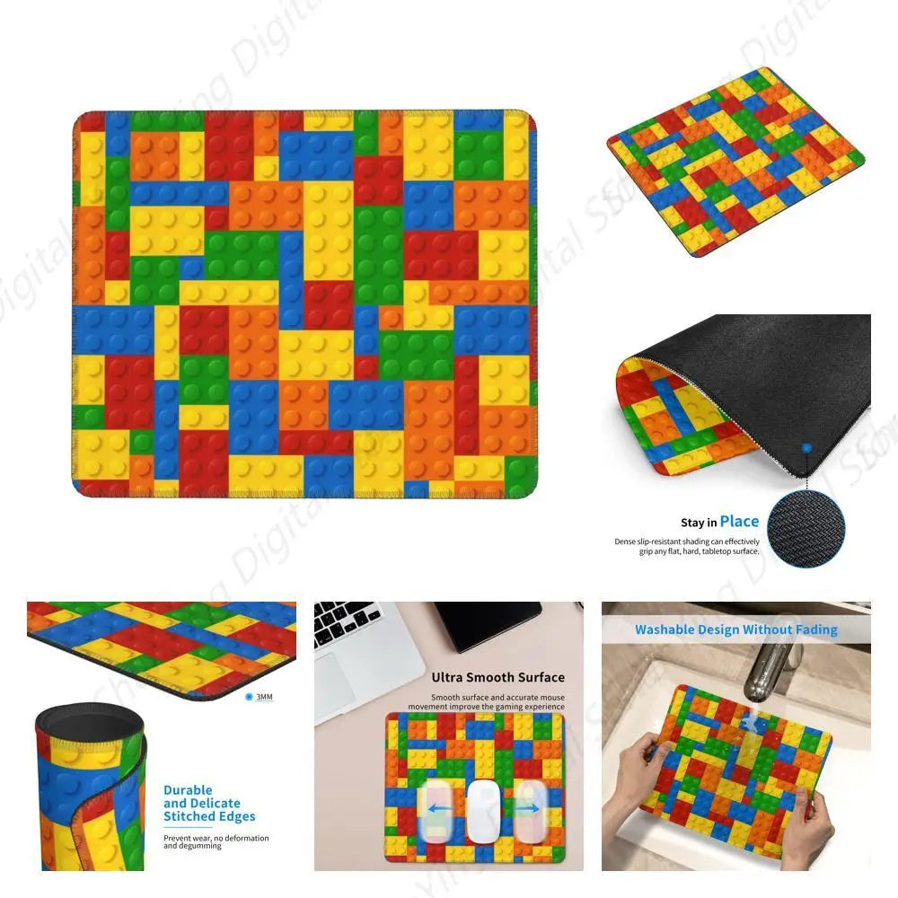 Toy Building Block Pattern Game Mouse Pad Sewn Edge Computer Keyboard Desk Pad, Anti Slip Rubber Base Mouse Pad 25*30cm