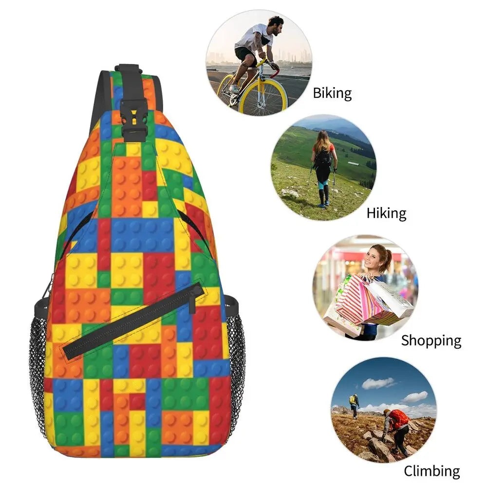 Building Toy Blocks Sling Backpack Sling Bag Hiking Traveling Chest Bag Daypack Men'S Fashion Crossbody Backpack Shoulder Bag