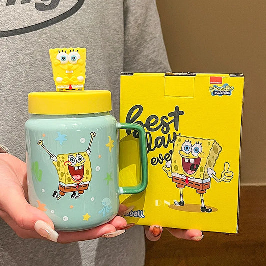 SpongeBob SquarePants Ceramic Water Cup Cute Anime Doll Girly Girl’s Good-Looking Mug 450ml Creative Coffee Milk Cup