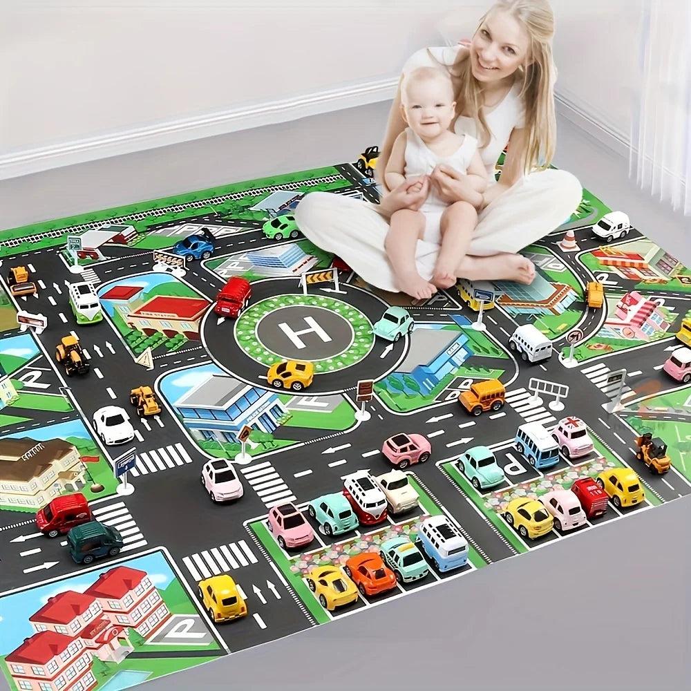 1pc, City Traffic Play Mat, Large Game Pad, Waterproof,  Interactive Road Map For Kids Playing With Toy Cars, Educational Tool