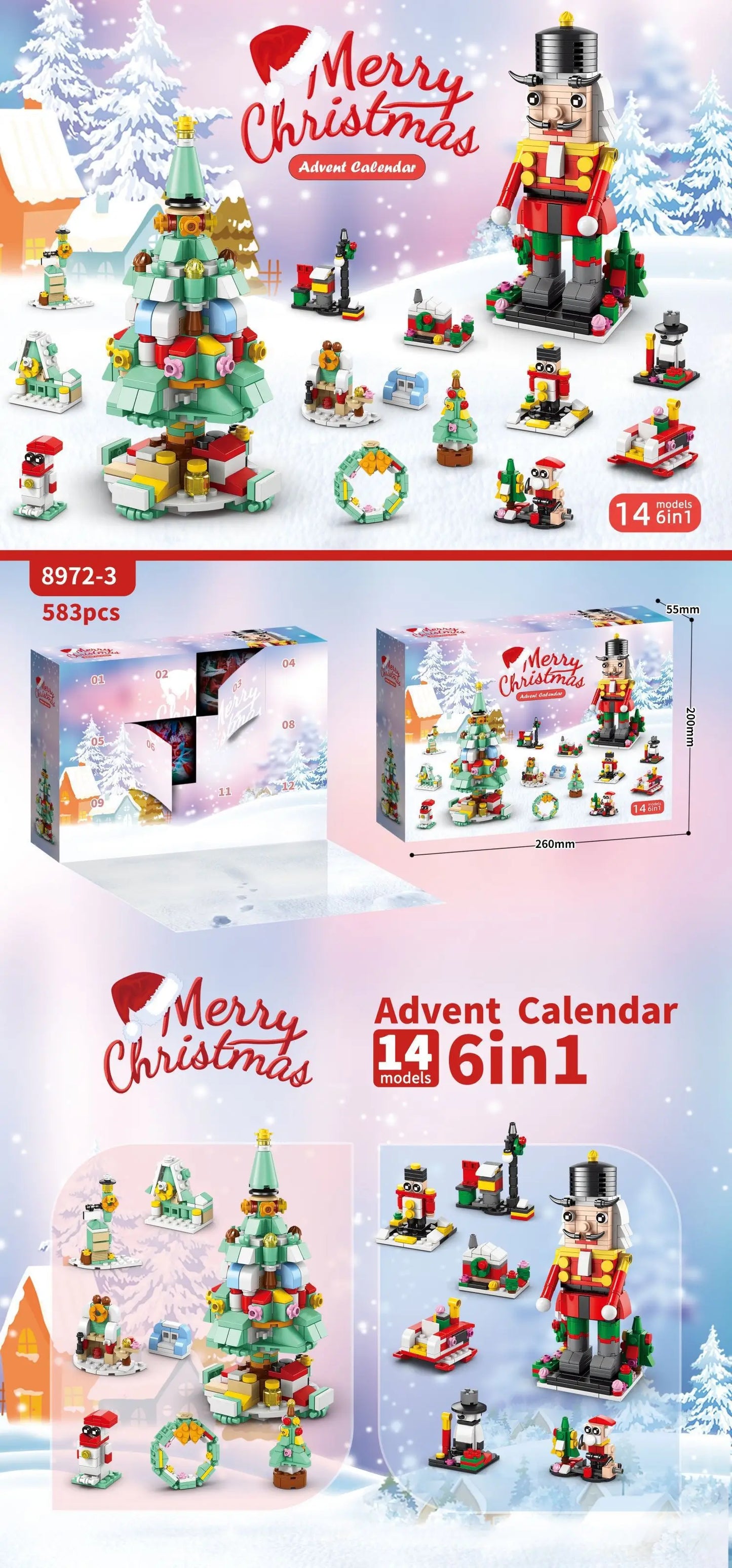 Christmas Decoration Christmas Advent  Surprise Blind Box Christma Building Blocks Sets Santa Claus Toy Set Children’S Gifts